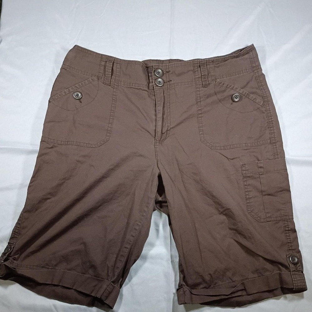 Brown cargo shorts with button fly, size 14